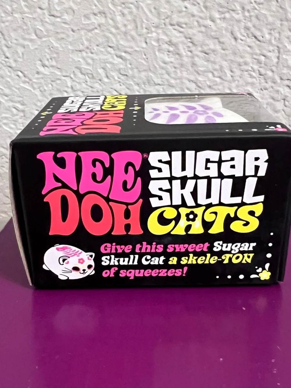 Authentic Rare Needoh Sugar Skull Cat - White with Purple & Yellow Accents 💜🐱💜